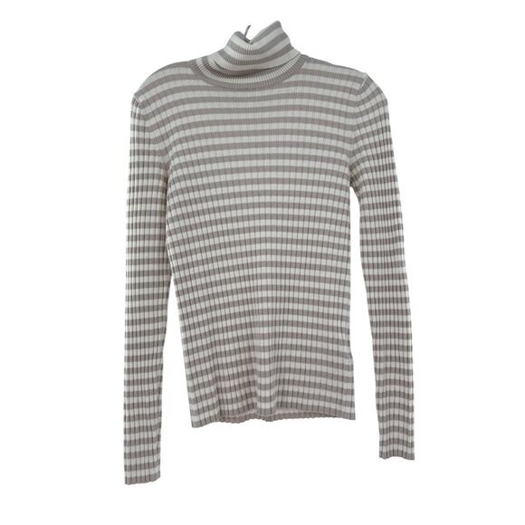 Anna Seravalli Ribbed Checkered Beige & White Turtleneck Sweater Medium - Picture 1 of 7